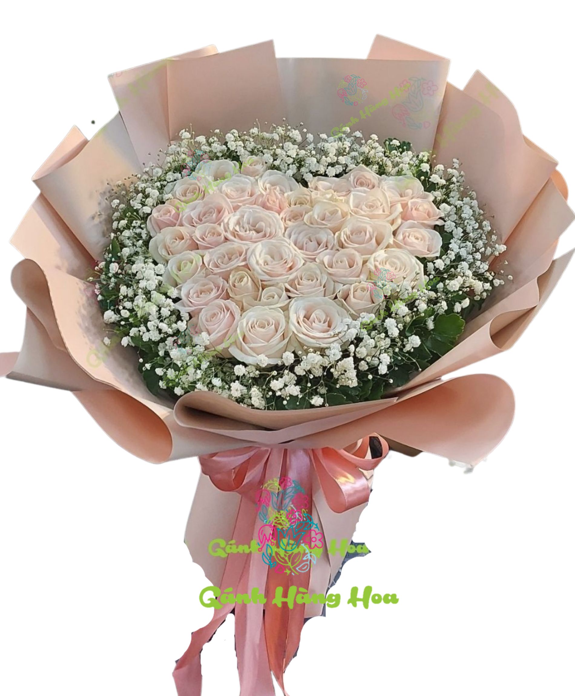 Bó hoa trái tim màu hồng