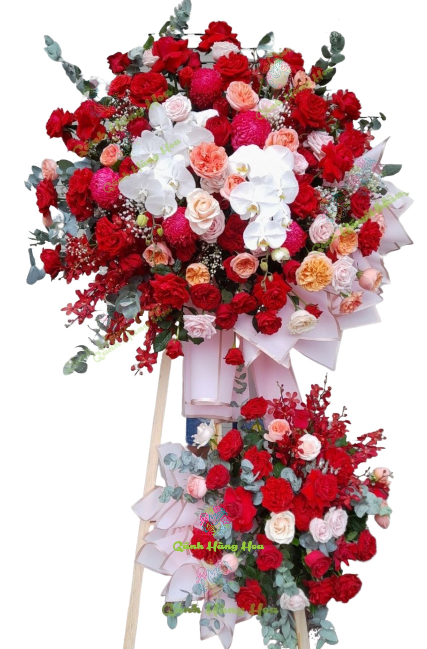 Kệ hoa khai trương tone đỏ sang trọng, hiện đại
